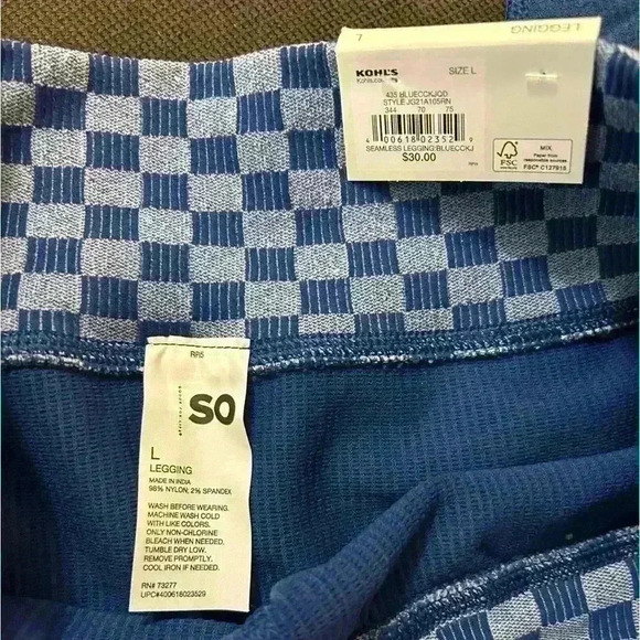 SO Seamless Blue Leggings, Large (Kohl’s) - Picture 3 of 4